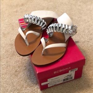 BCBG white and silver wrap sandals size 7.5
